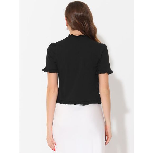 Bolero Shrugs Ruffle Short Sleeve Shrugs Black - Picture 3 of 6